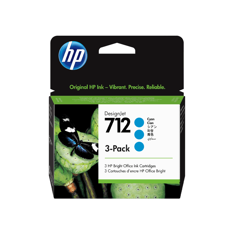 3Pack Cartucho de Tinta HP 712 (3ED77A) Cian DesignJet capacidad estándar 29 ml - Produce impresiones vívidas
