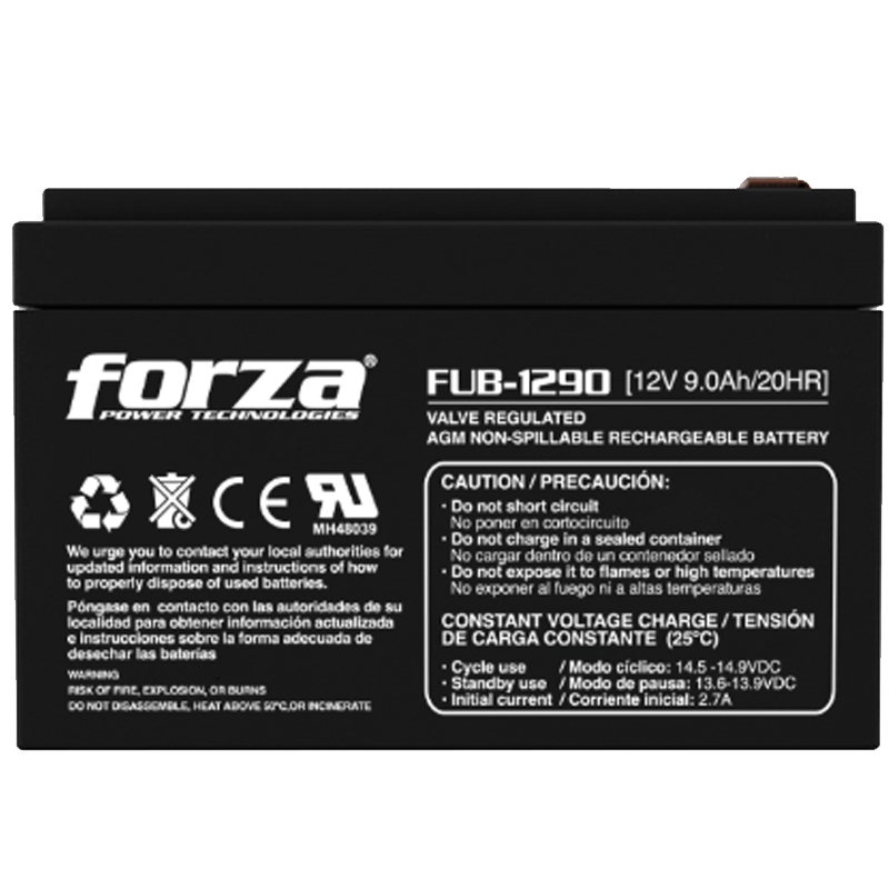 Batería recargable, sellada para UPS 12V/9Ah, libre de mantenimiento. Batería versátil, recargable y portátil. FUB-1290.