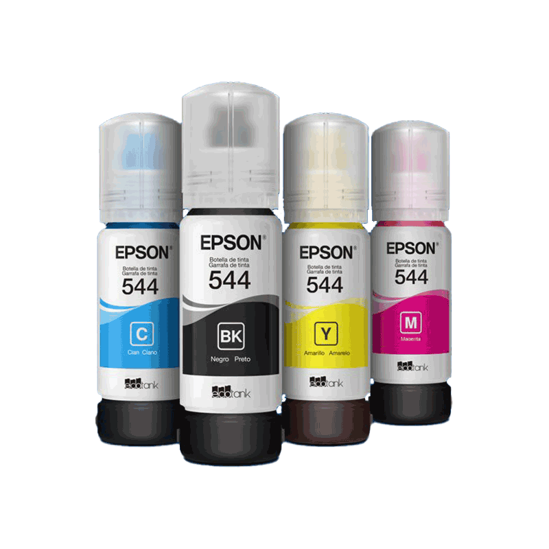 Botellas de Tinta Epson Negro, Cian, Magenta, Amarillo ECOTANK T544520-4Pack. 65ml. Mantén tu impresora EPSON funcionando a la perfección.