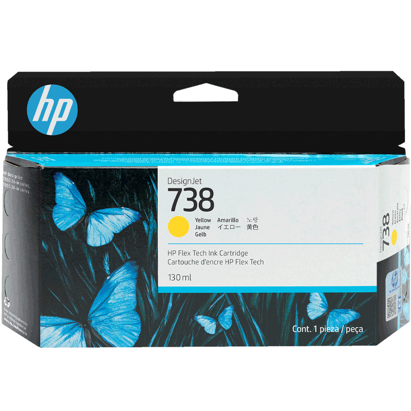 Cartucho de Tinta HP 738 (498N7A) Amarillo DesignJet capacidad estándar 130 ml - Produce impresiones vívidas