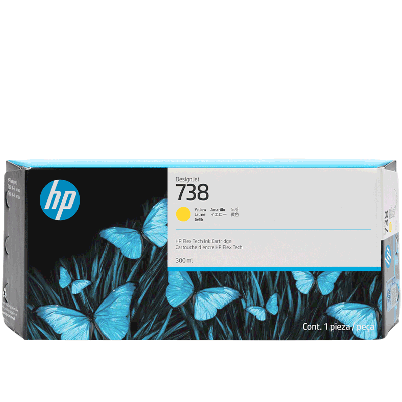 Cartucho de Tinta HP 738 (676M8A) Amarillo DesignJet doble capacidad 300 ml - Produce impresiones vívidas