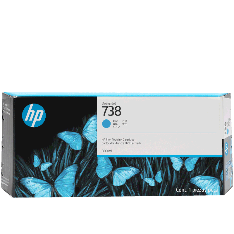 Cartucho de Tinta HP 738 (676M6A) Cian DesignJet doble capacidad 300 ml - Produce impresiones vívidas