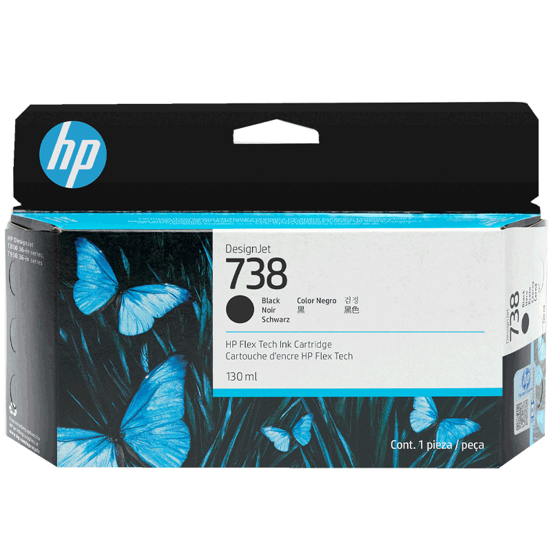 Cartucho de Tinta HP 738 (498N4A) Negro DesignJet capacidad estándar 130 ml - Produce impresiones vívidas