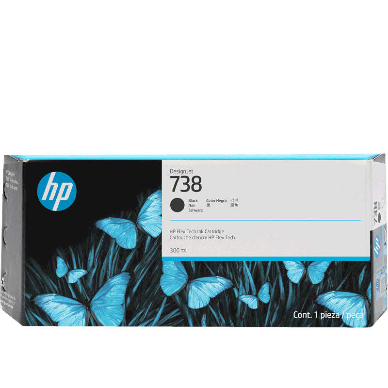 Cartucho de Tinta HP 738 (498N8A) Negro DesignJet doble capacidad 300 ml - Produce impresiones vívidas