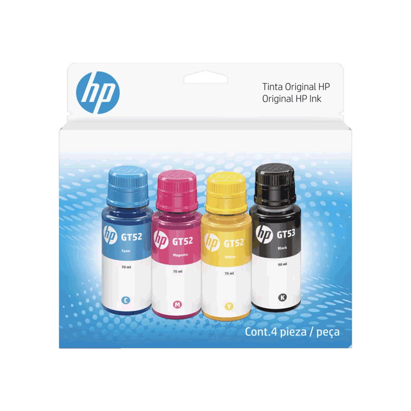 Combo de botellas de tinta HP GT53/GT52 (9F3N4AL) 4pack 90ml/70ml - Imprime miles de páginas a un costo muy bajo por página.